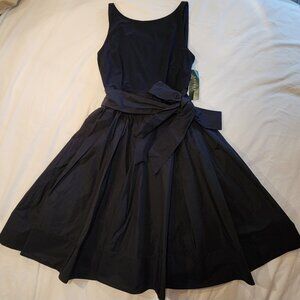 Lauren Ralph Lauren Navy Blue Pleated Taffeta Cocktail Holiday Dress Size 14